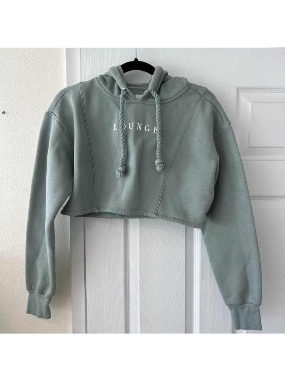 Lounge Sage Green Cropped Drawstring Sweatshirt Hoodie Size Small